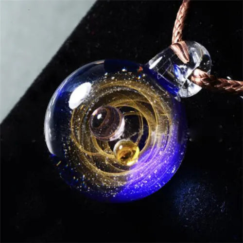Universe Glass Bead Planets Pendant Necklace