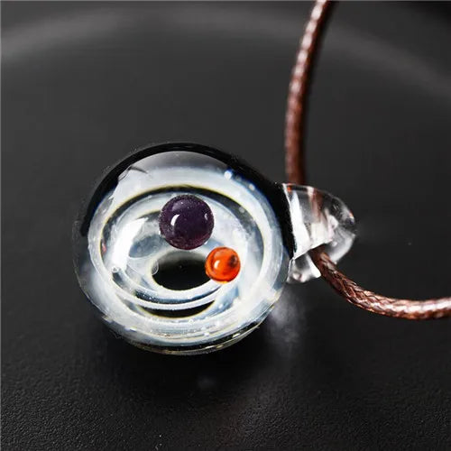 Universe Glass Bead Planets Pendant Necklace