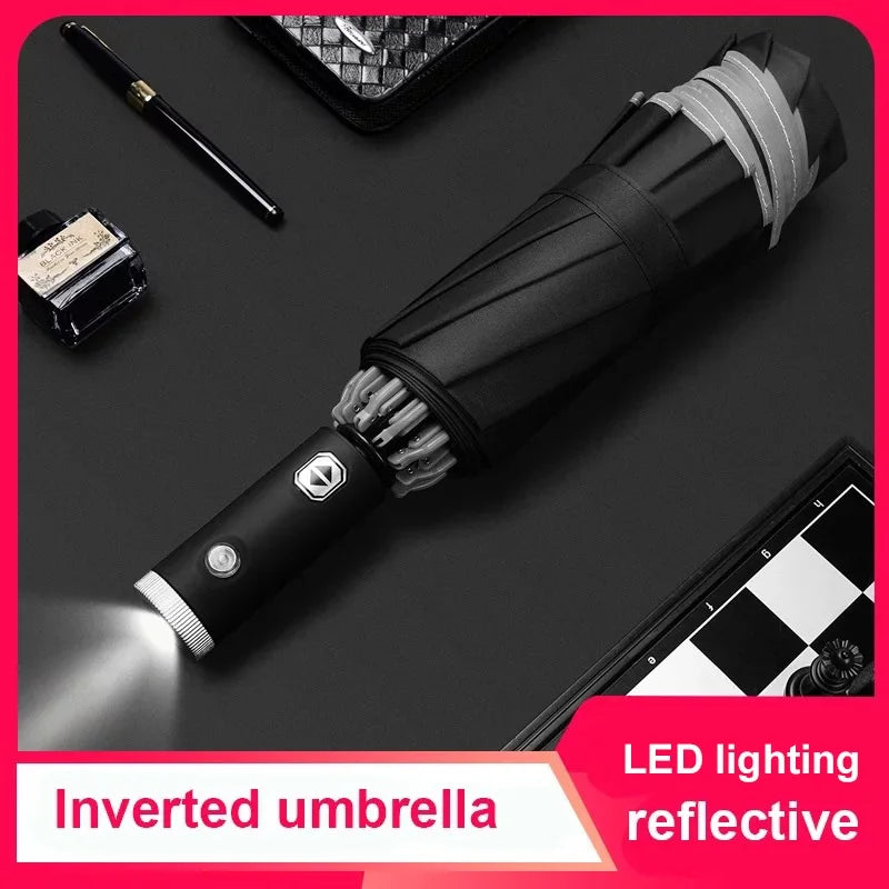 Reflective Stripe Reverse Led Light Umbrella