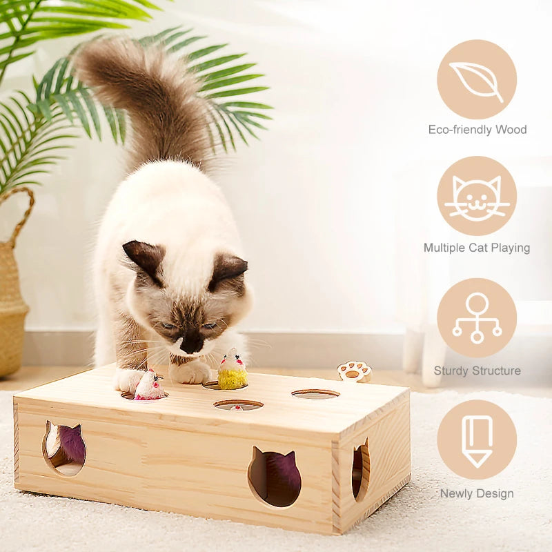 Cat Toys Interactive Whack-a-mole Solid Wood Toys