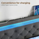 Queen Bed Frame with LED Lights and Charging Station, Upholstered Bed with Drawers, Wooden Slats, Noise Free, Easy Assembly