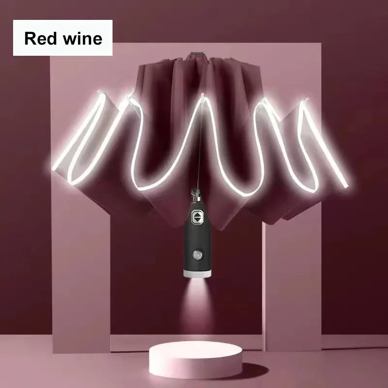 Reflective Stripe Reverse Led Light Umbrella